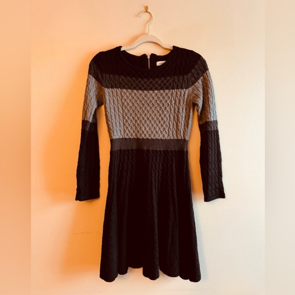 Calvin Klein Dress Women Medium Gray Black Sweater